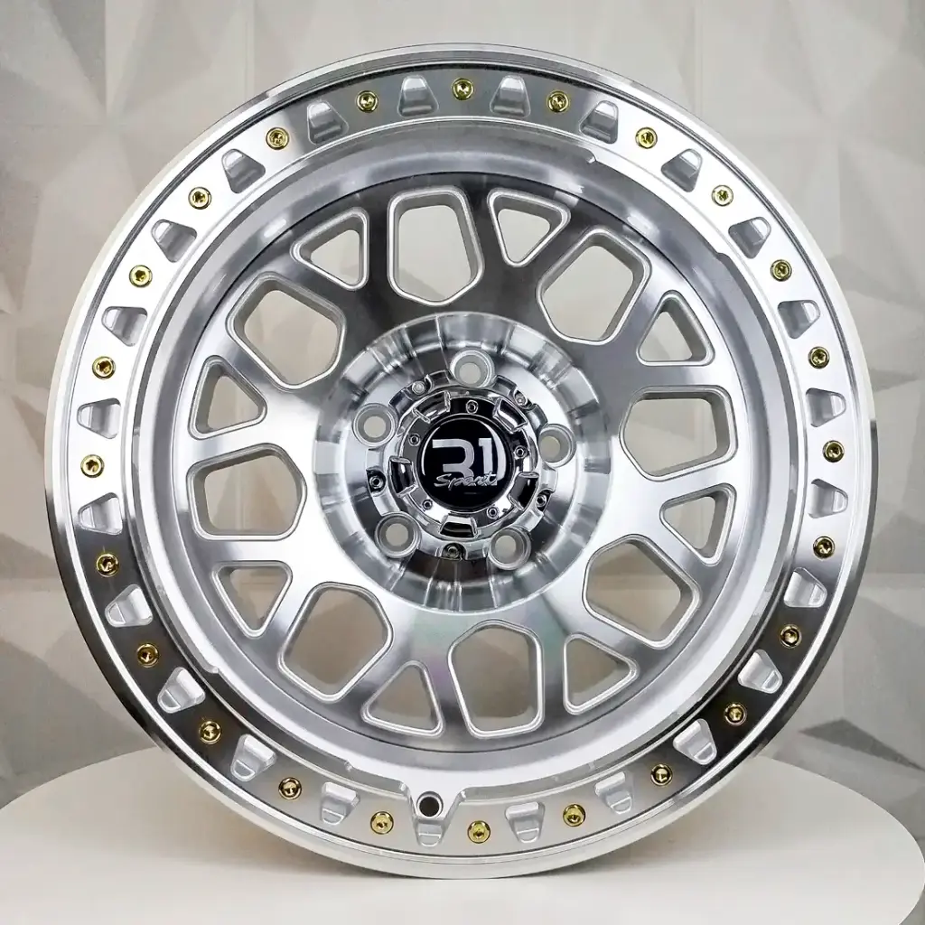 RIN 17X9 6-114.3 R1 SPORT DX130 SILVER MACHINE FACE MACHINE LIP GOLD RIVETS ET0 CB73.1 