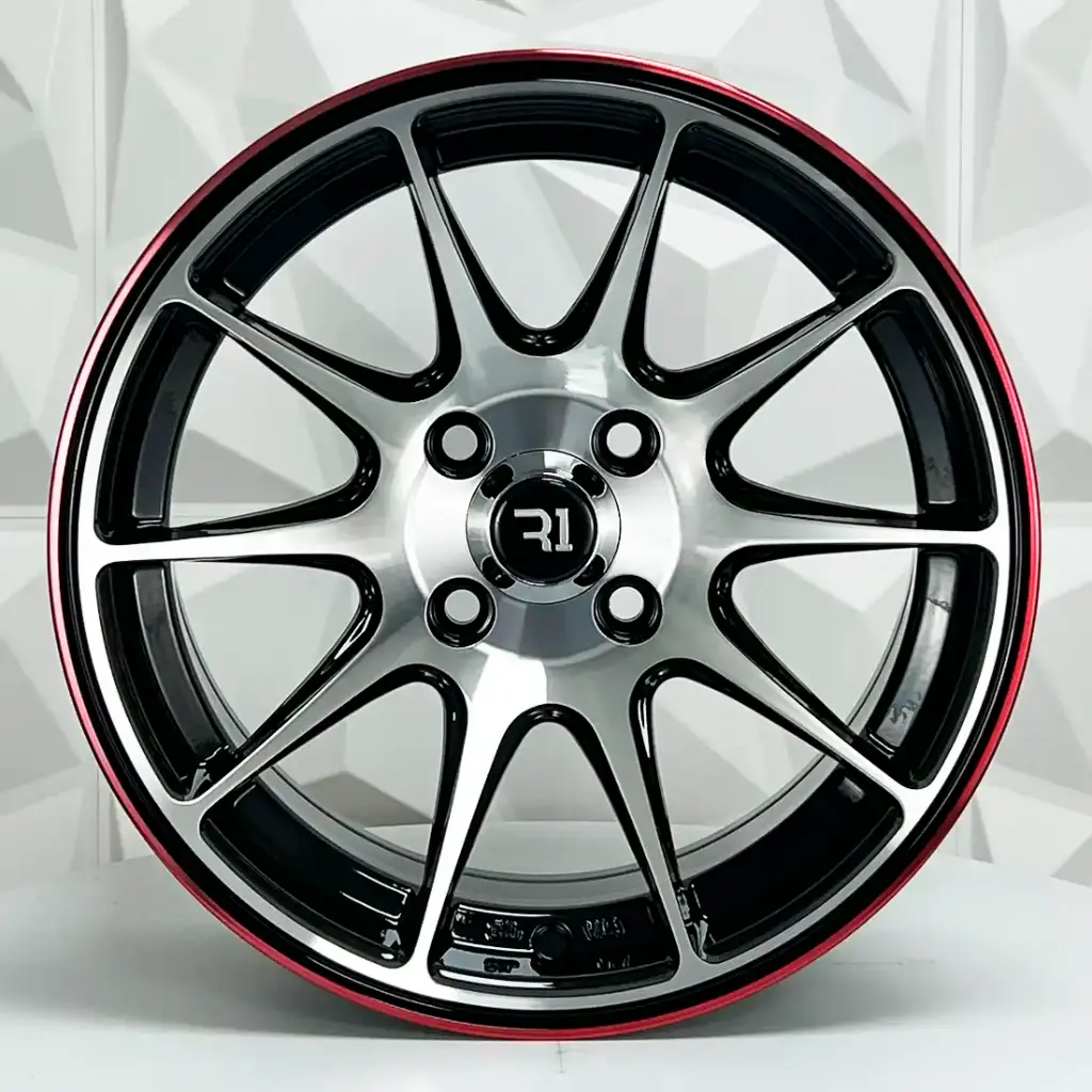 RIN 13X6.5 4-100 R1 SPORT QC1518 BLACK MACHINE FACE RED LINE ET0 CB73.1