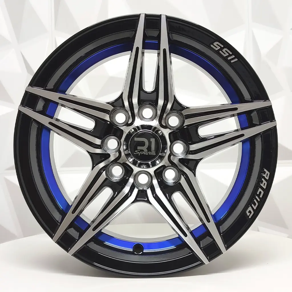 RIN 13X5.5 4-100/114.3 R1 SPORT L2071 BLACK MACHINE FACE BLUE UNDERCUT* ET18 CB73.1