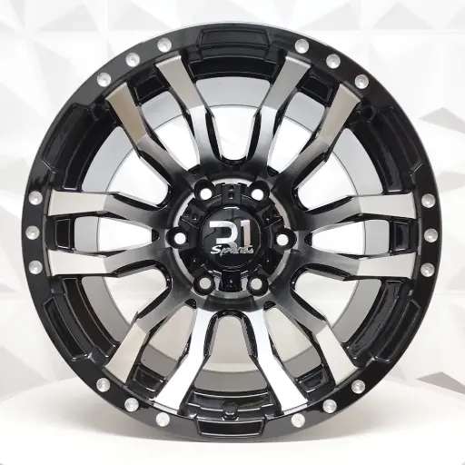 [166596] RIN 16X10 6-139.7 R1 SPORT X078 BLACK MACHINE FACE+HOLES RIVETS CHROME ET-44 CB110 
