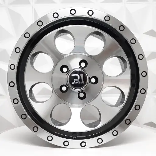 [156799] RIN 15X8 5-114.3 R1 SPORT ZCC5096 BLACK MACHINE LIP CHROME RIVETS ET-15 CB83.5 