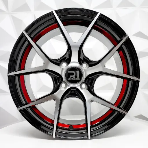 [158611] RIN 15X7 4-100 R1 SPORT RGW8832 BLACK MACHINE FACE + RED UNDERCUT ET35 CB73.1 
